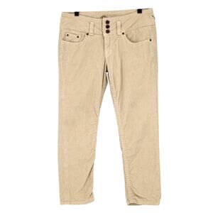 Bebe Pants Womens 25 Waist Beige Stretch Corduroy Ankle Crop Low Rise Pockets